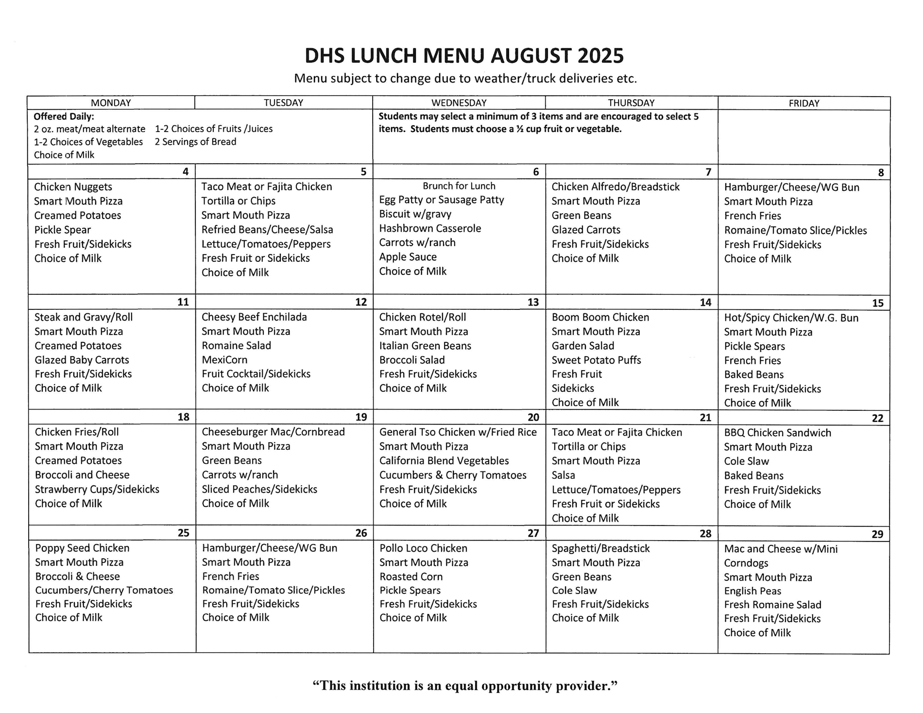 DHS Lunch Menu Page 1