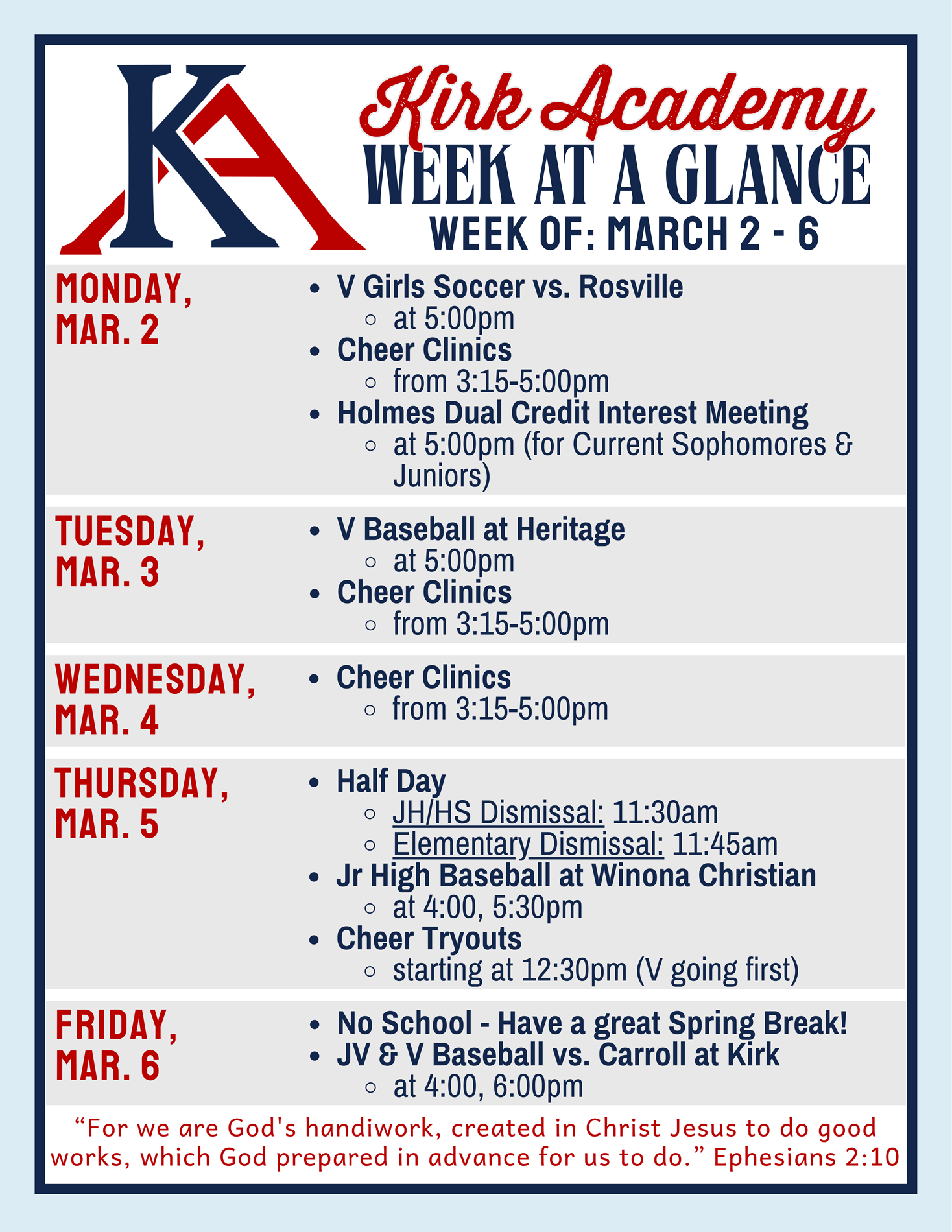 WEEK AT A GLANCE
