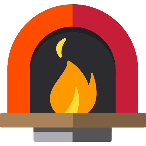 An icon of a fireplace with a roaring fire