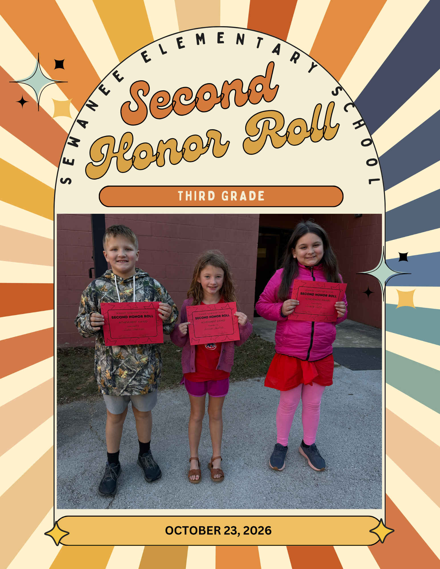 SEWANEE ELEMENTARY SCHOOL SECOND HONOR ROLL - 1ST NINE WEEKS - THIRD GRADE - OCTOBER 23, 2026