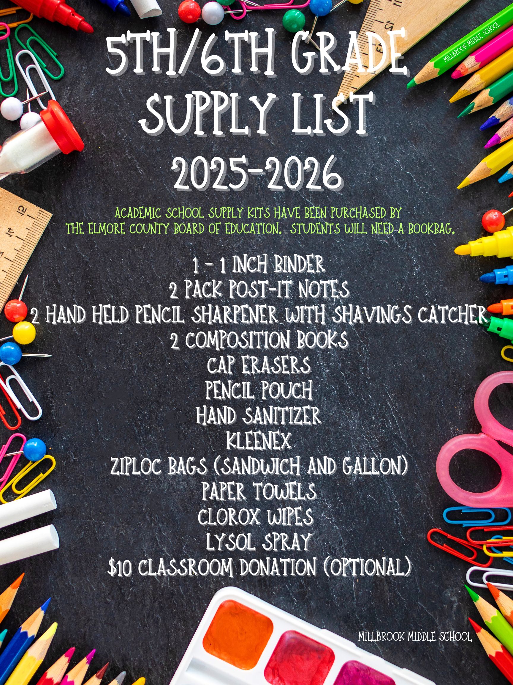 5th & 6th Grade Supply List