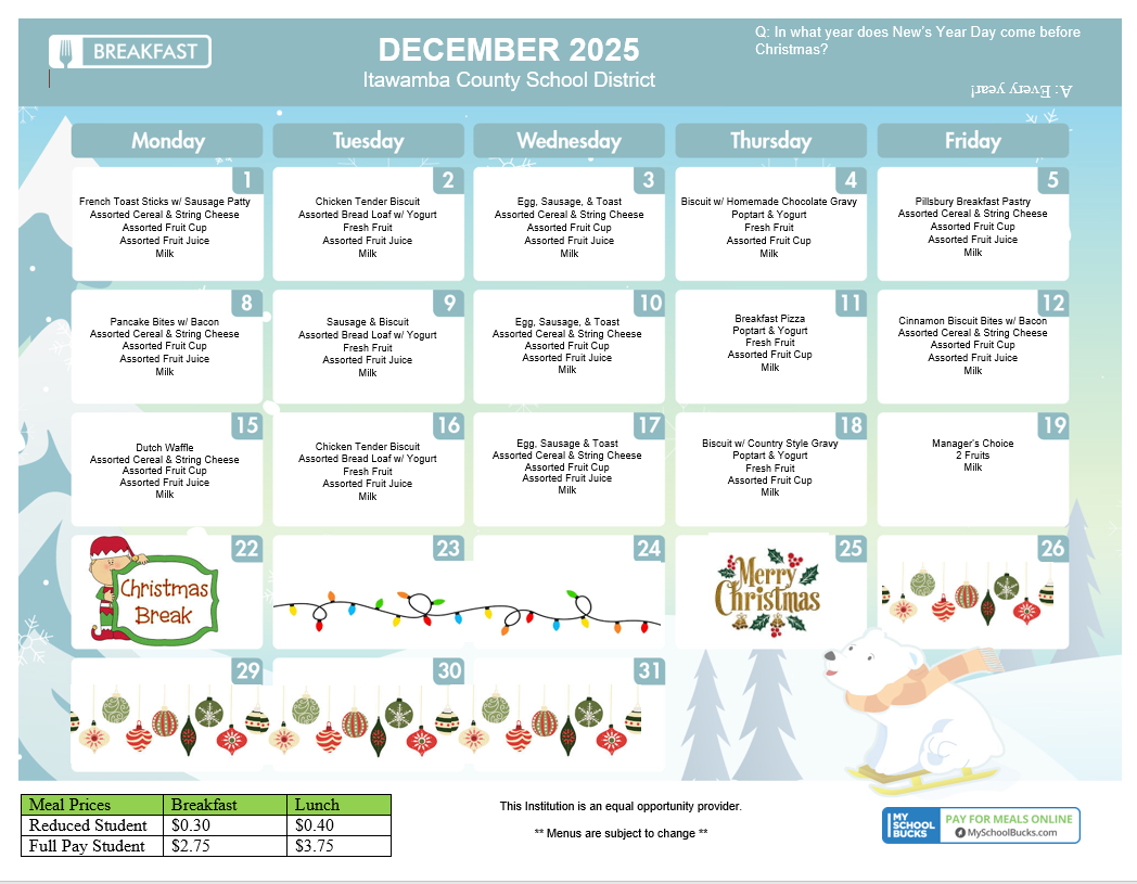 November Breakfast Menu