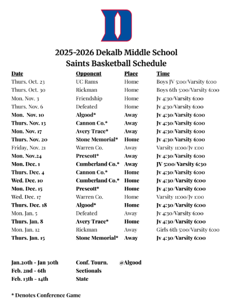 2025-2026 DMS Basketball Schedule 2025-2026 DMS Basketball Schedule