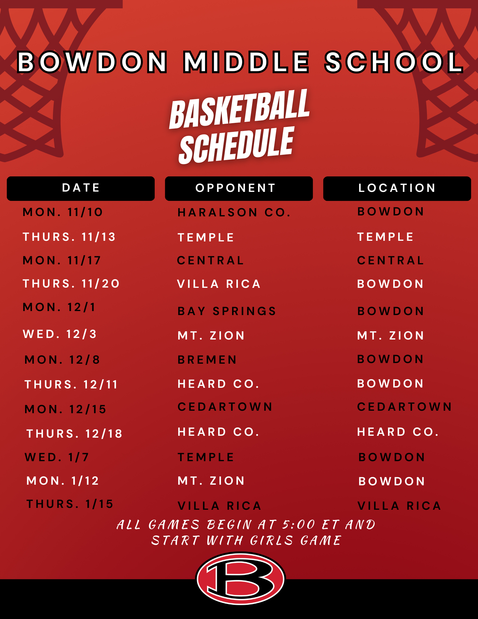 2025-2026 Basketball Schedule 