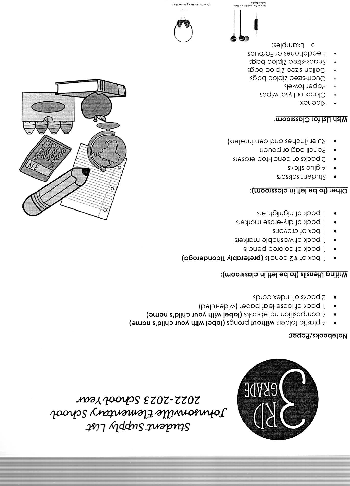 3rd Grade Supply List