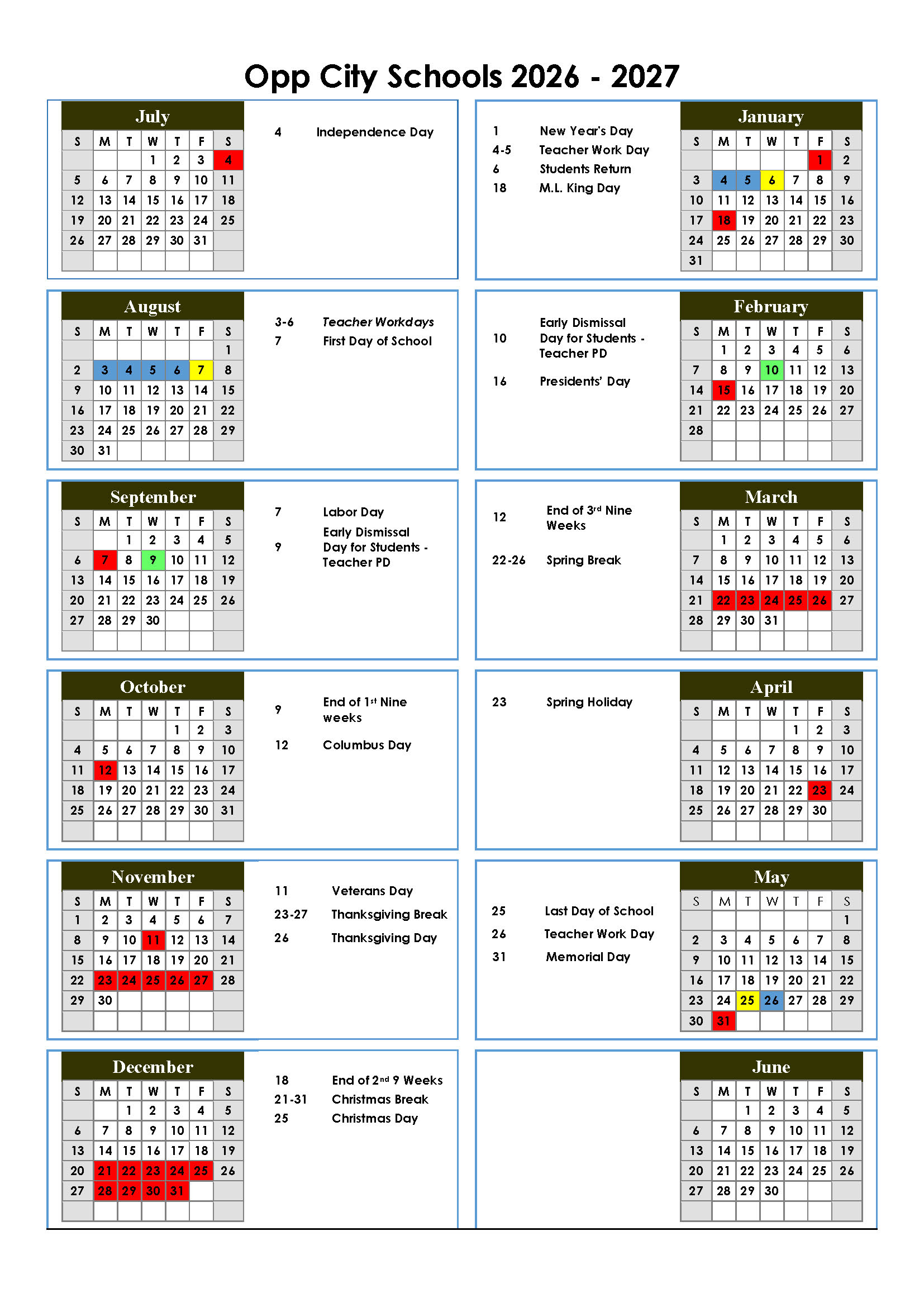 26 - 27 Calendar