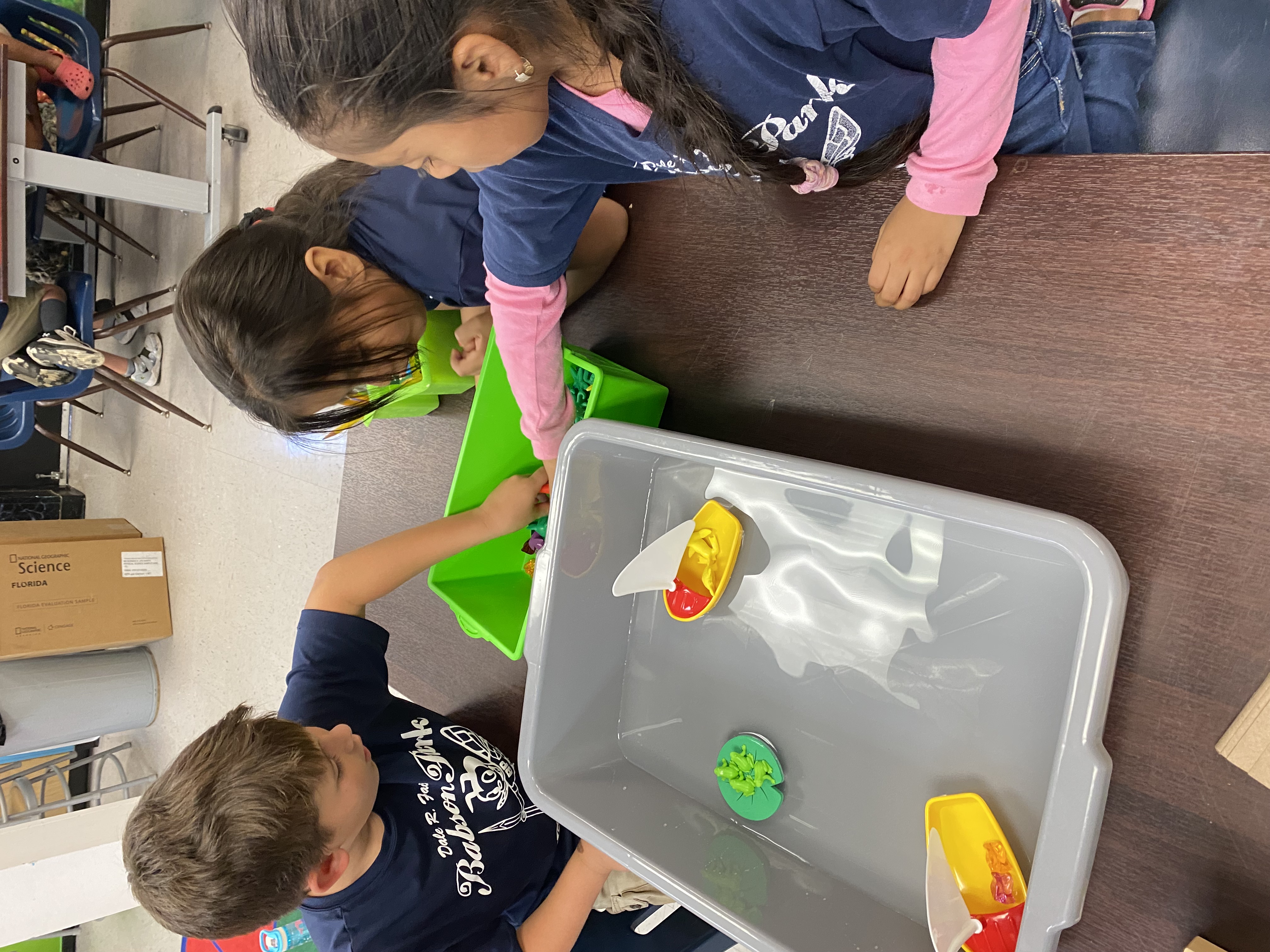 1st Grade students exploring if things sink or float.