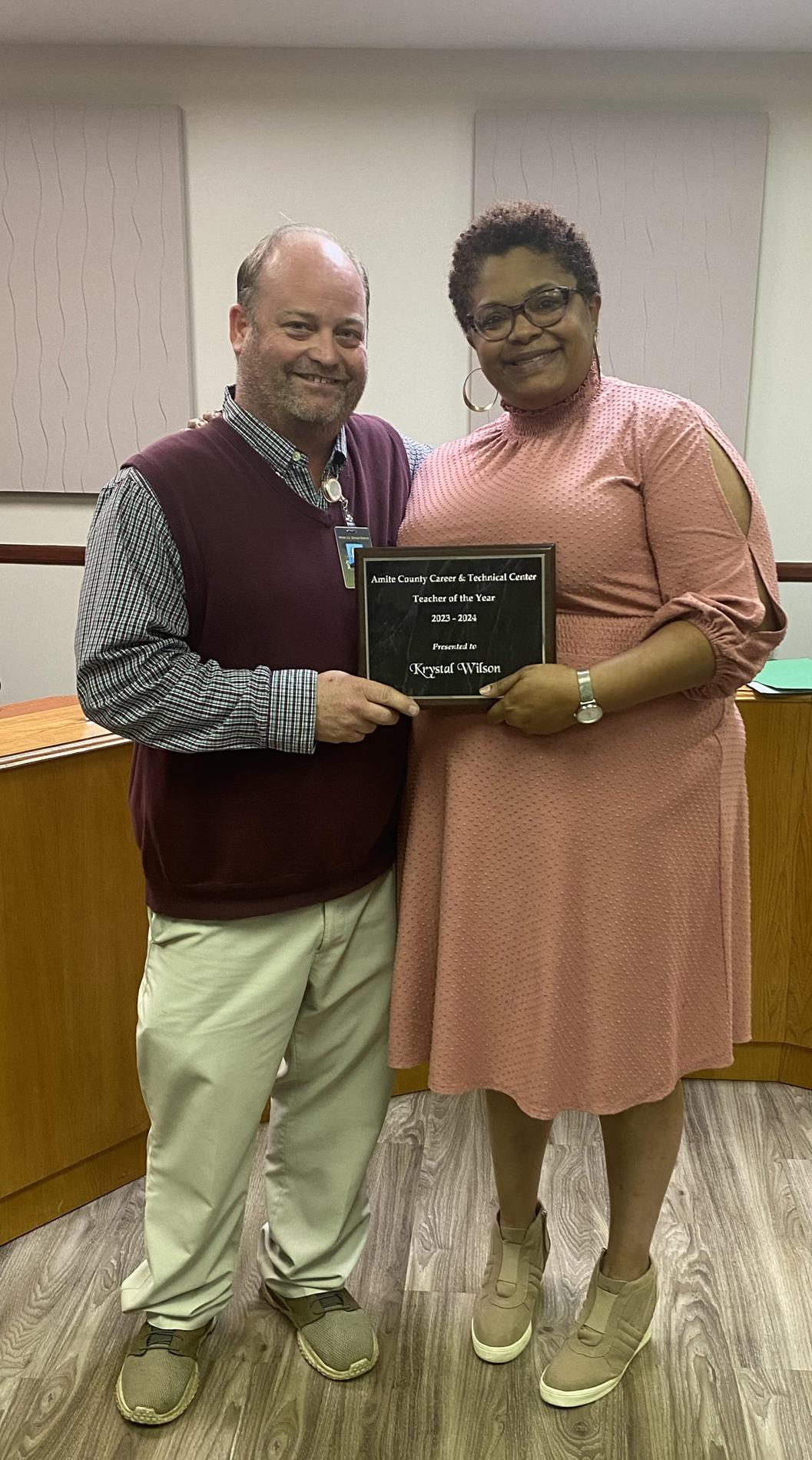 Amite County CTE Teacher of the Year - pictured CTE Principal, Neal Smith and CTE Teacher of the Year, Krystal Wilson