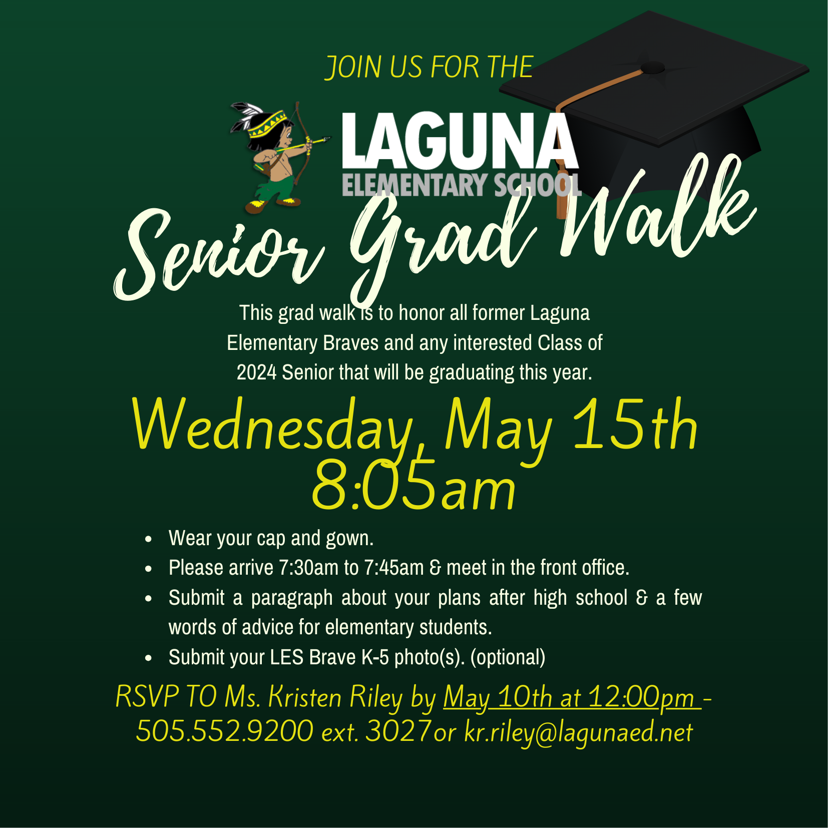 Senior Grad Walk · Wed. May 15 at 8:05 am · LES