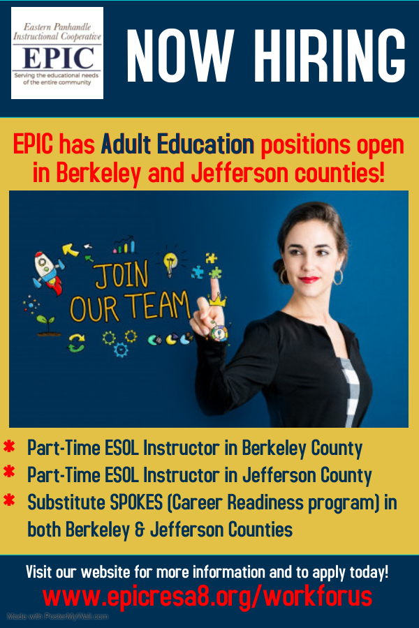 a poster with ESOL instructors showing we are hiring Substitute ESOL instructors