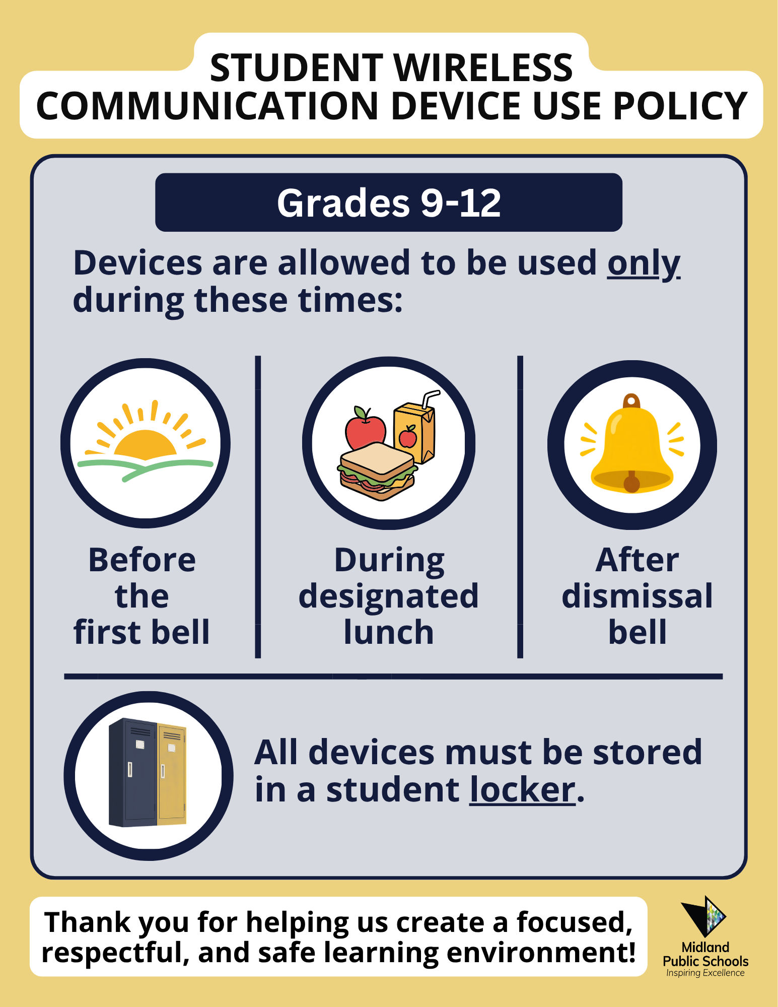 Policy guidelines for student wireless communications devices for students in grades 9-12
