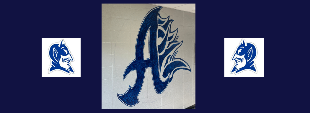 "A" mural on middle school hallway