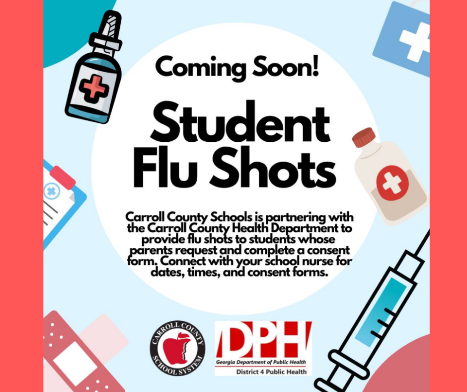 arroll County Schools will host on-campus student flu vaccination clinics on Monday, October 5, 2026, in partnership with the Carroll County Health Department.Important Details & DeadlinesClinic Date: Monday, October 5, 2026 (morning sessions on campus).Paperwork Deadline: Completed consent forms and required paperwork must be turned in to your school nurse by Friday, September 25, 2026.Action Required: Shots will only be administered to students who have completed and submitted the required consent paperwork prior to the deadline