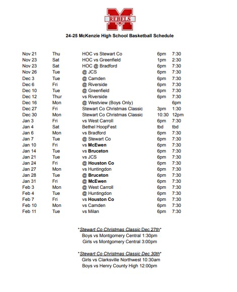 Basketball Schedule