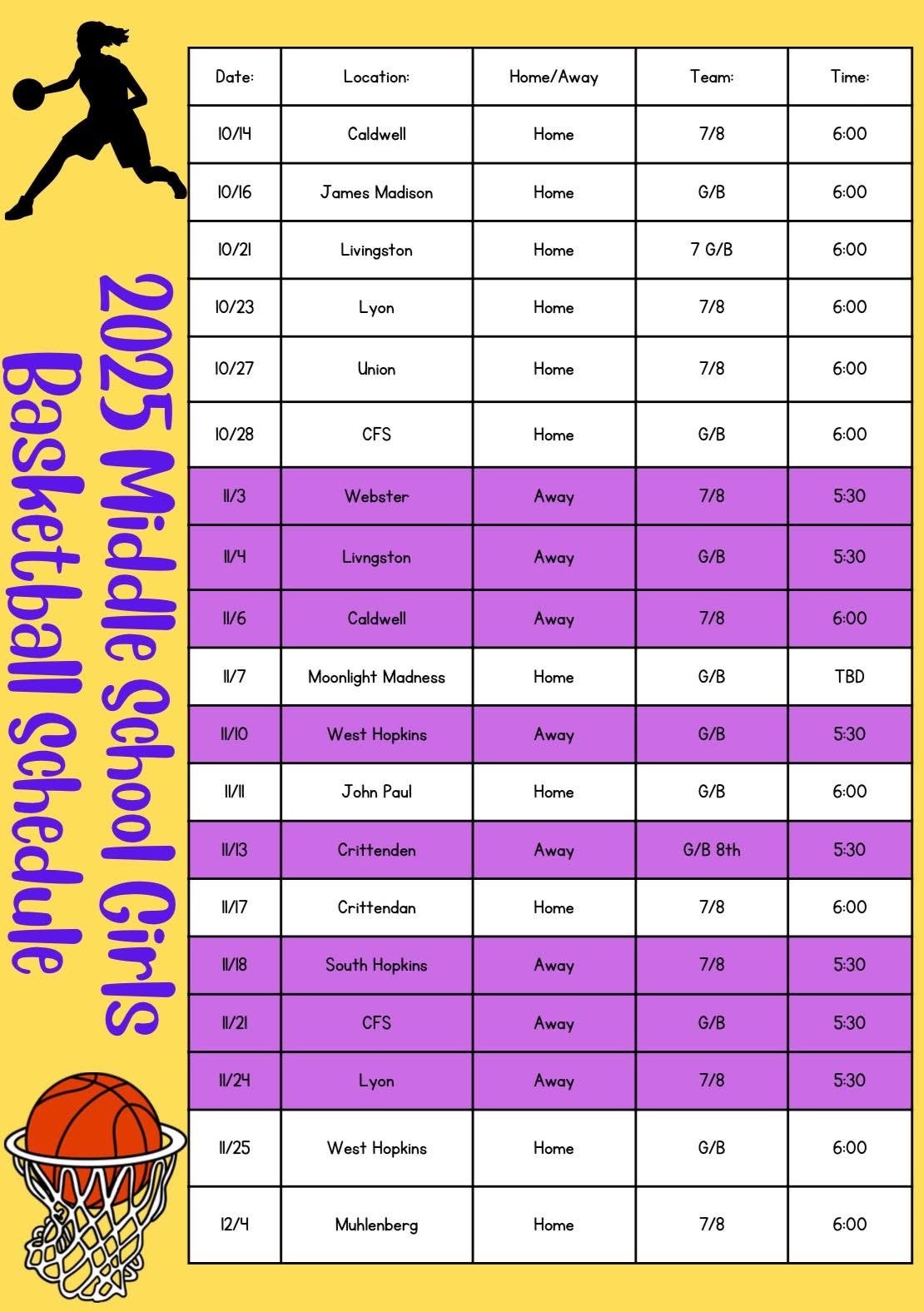2025 Middle School Girl's basketball Schedule 2025 Middle School Girl's basketball Schedule