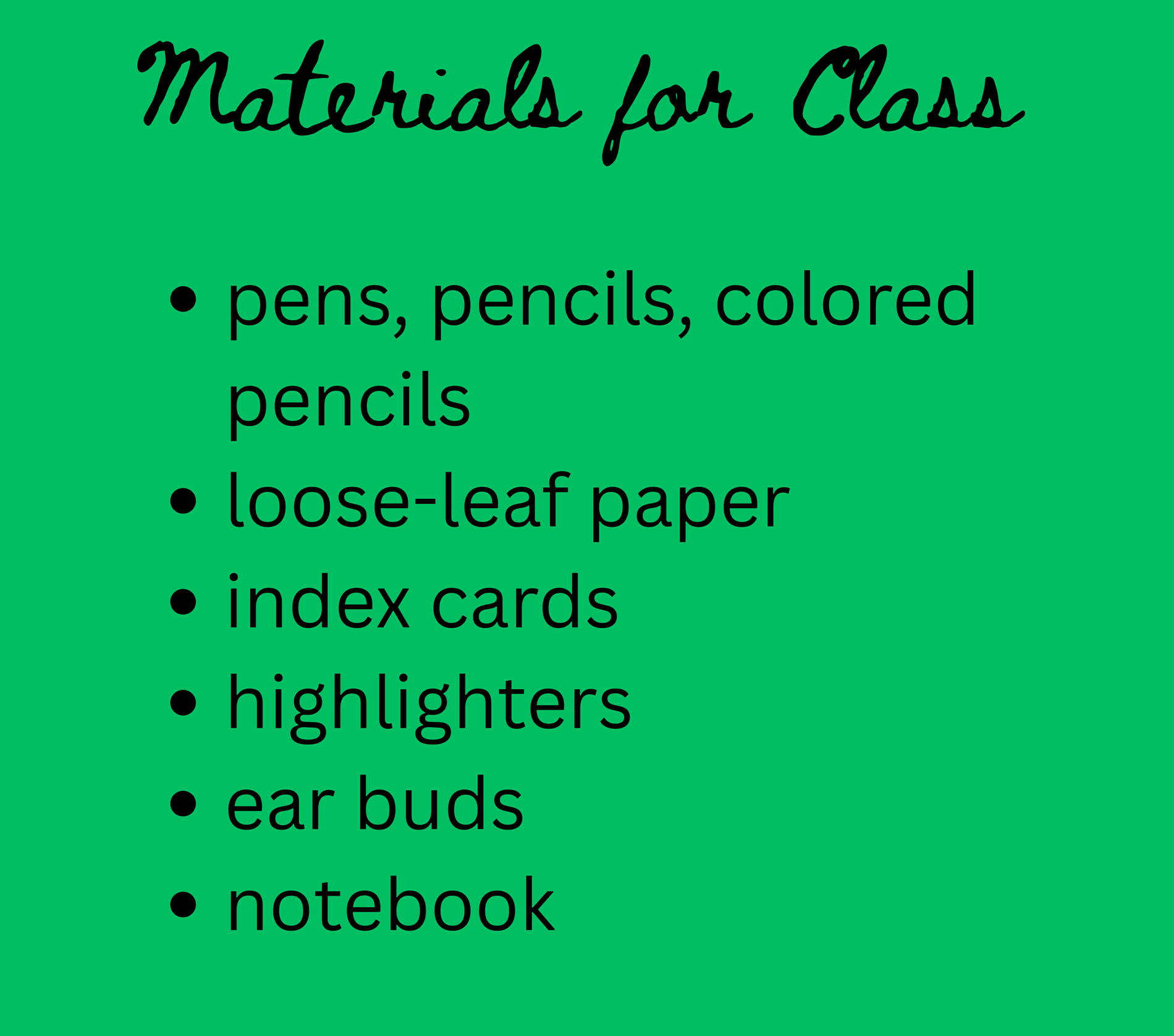 Materials for Class