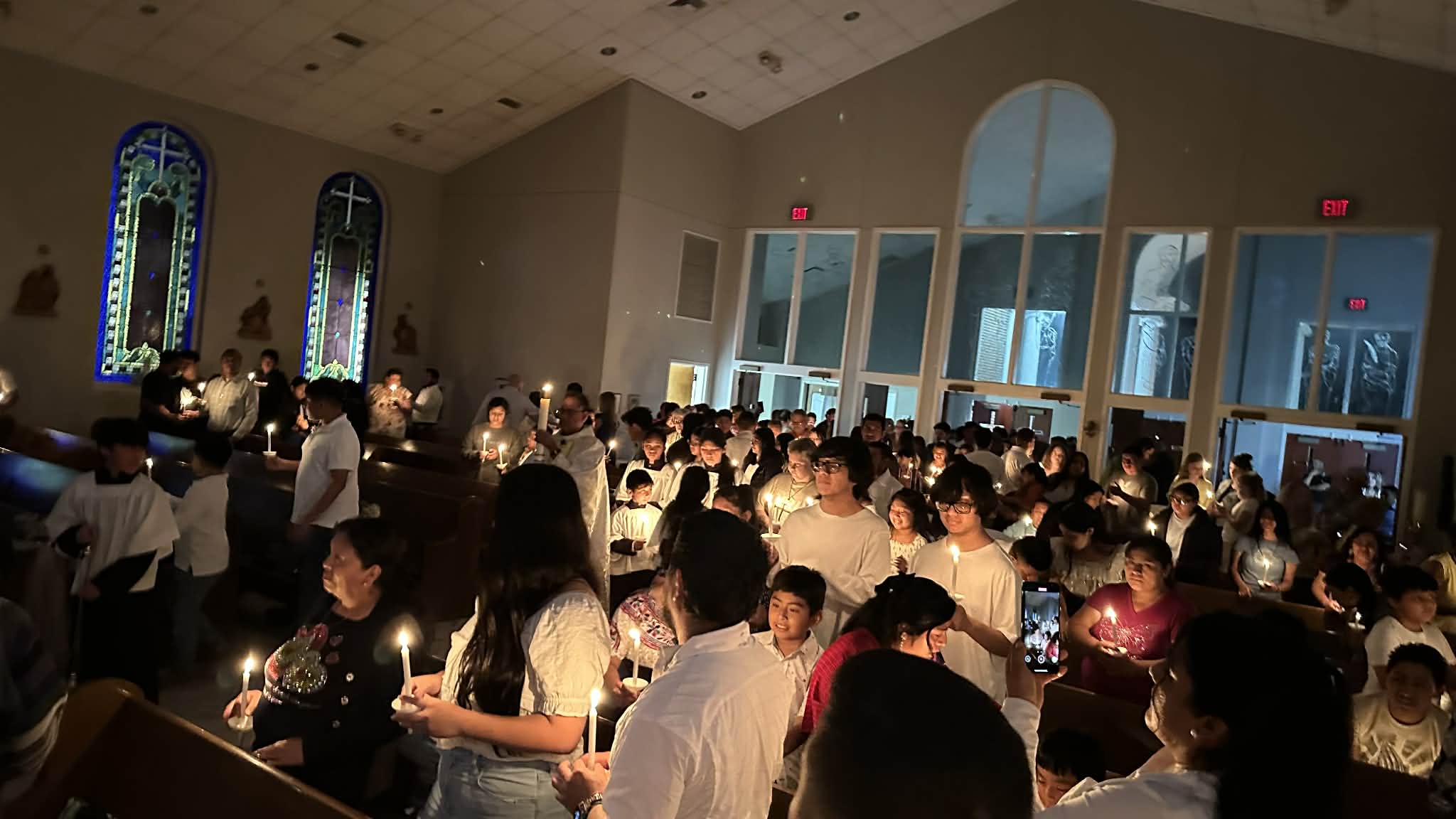 Church illuminated by candlelight