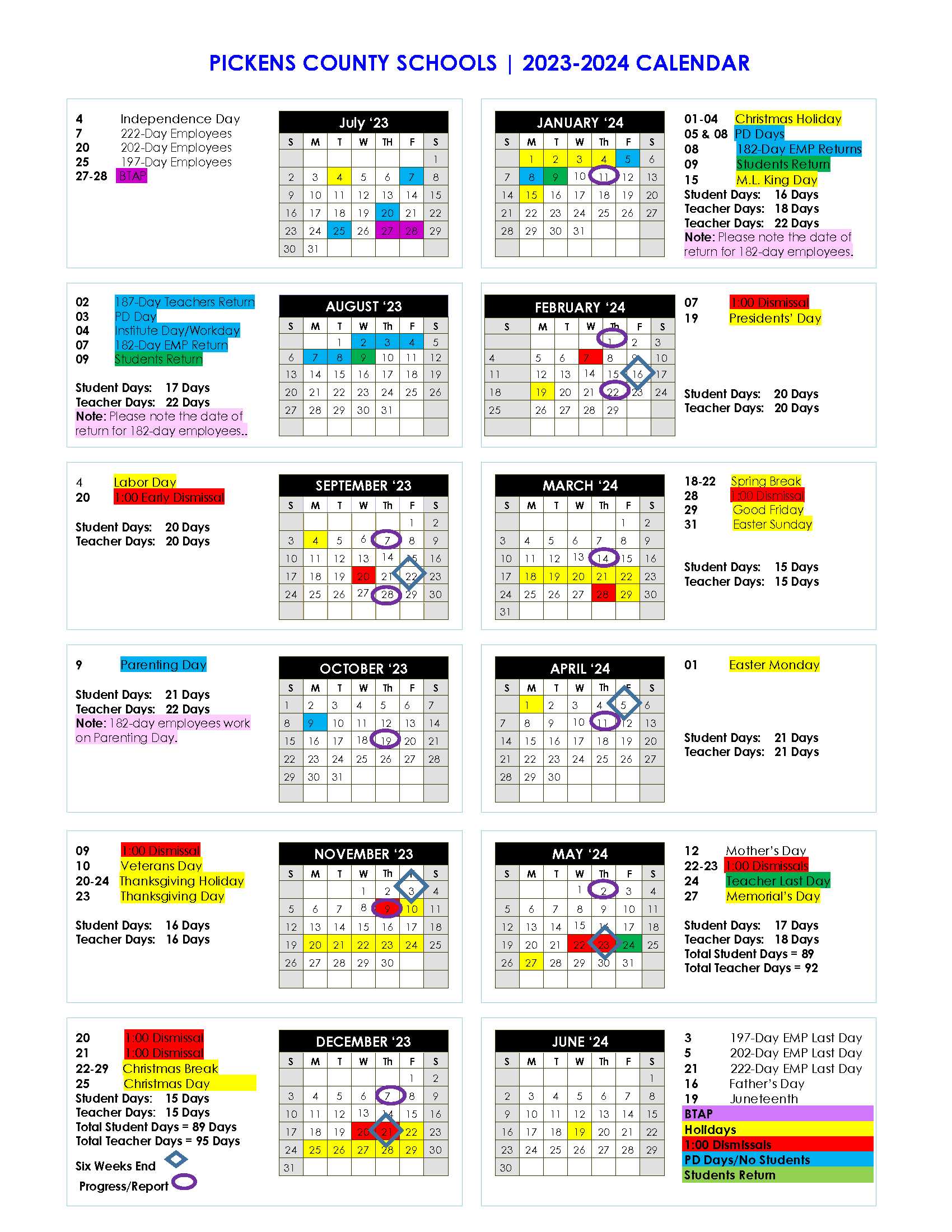 Pickens County Schools Calendar 2023-2024 APPROVED 3.10.2023 Version 1