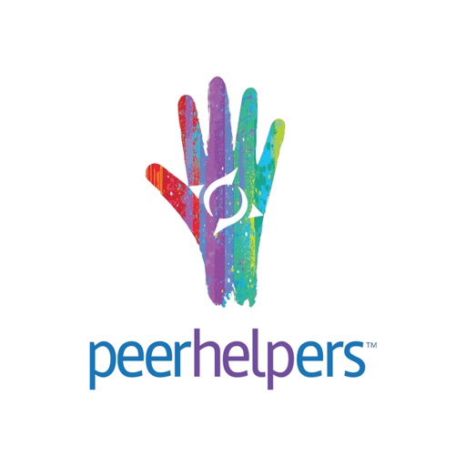 Logo for the peerhelpers organization with a rainbow painted hand print and the words PEER HELPERS