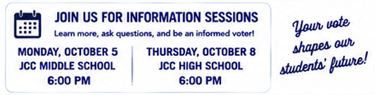 Information sessions Oct 5 at 6 MS and Oct 8 6 at HS