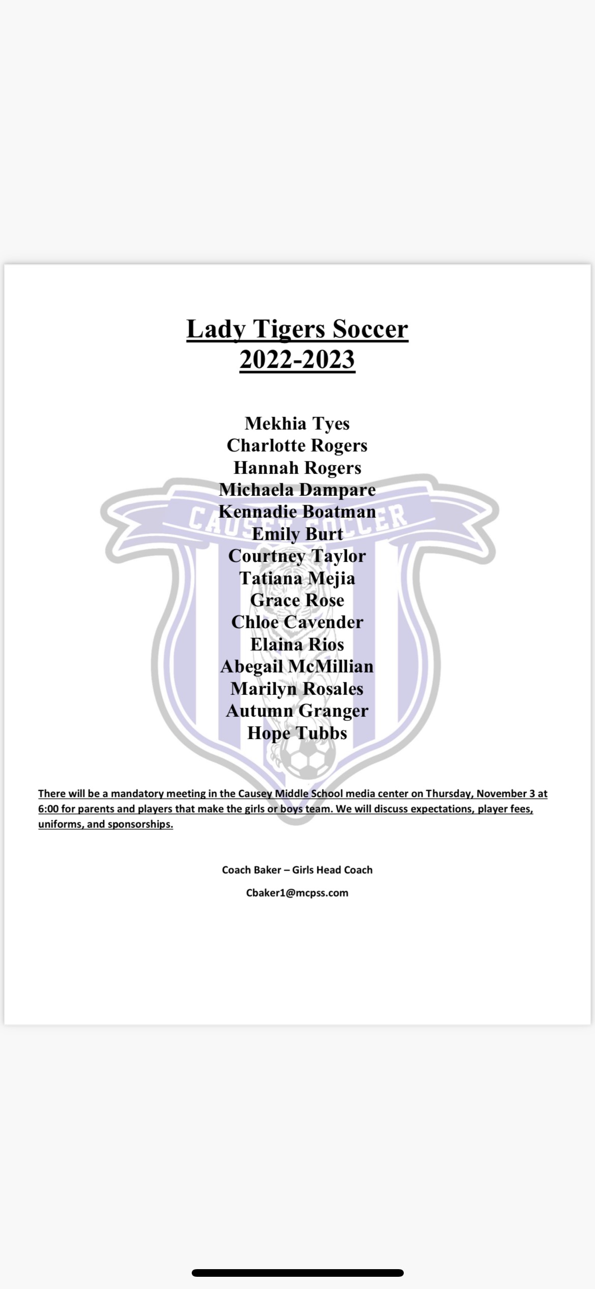 Causey Soccer Roster