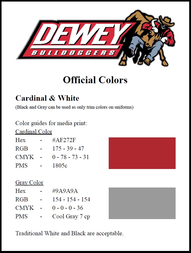 chart of official school colors