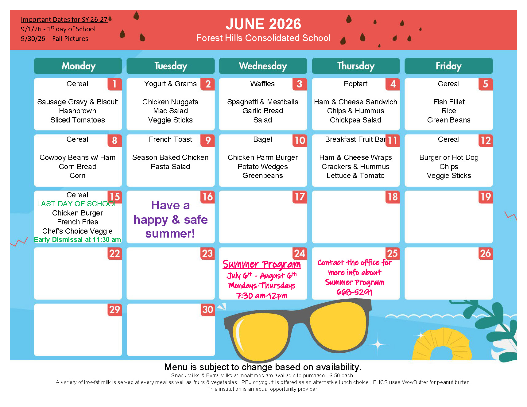June 2026 Meal Menu