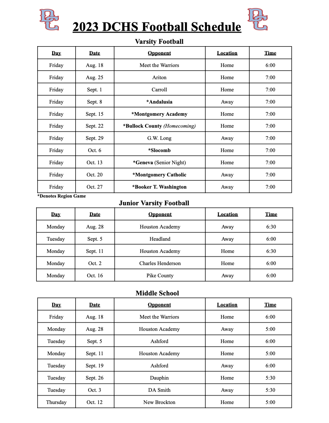 fb schedule