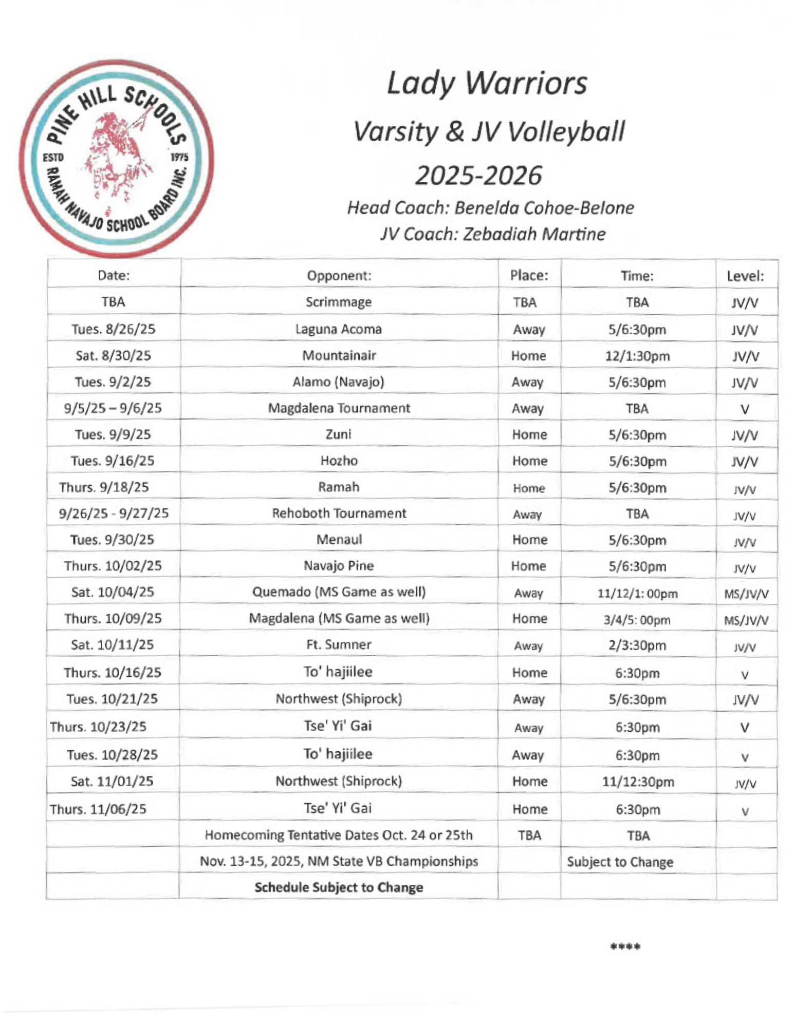 Lady Warriors Varsity - JV 