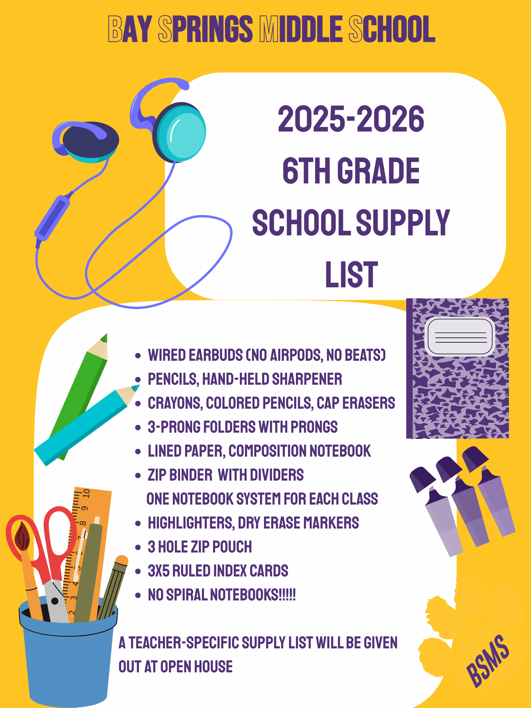 6th Grade School Supply List