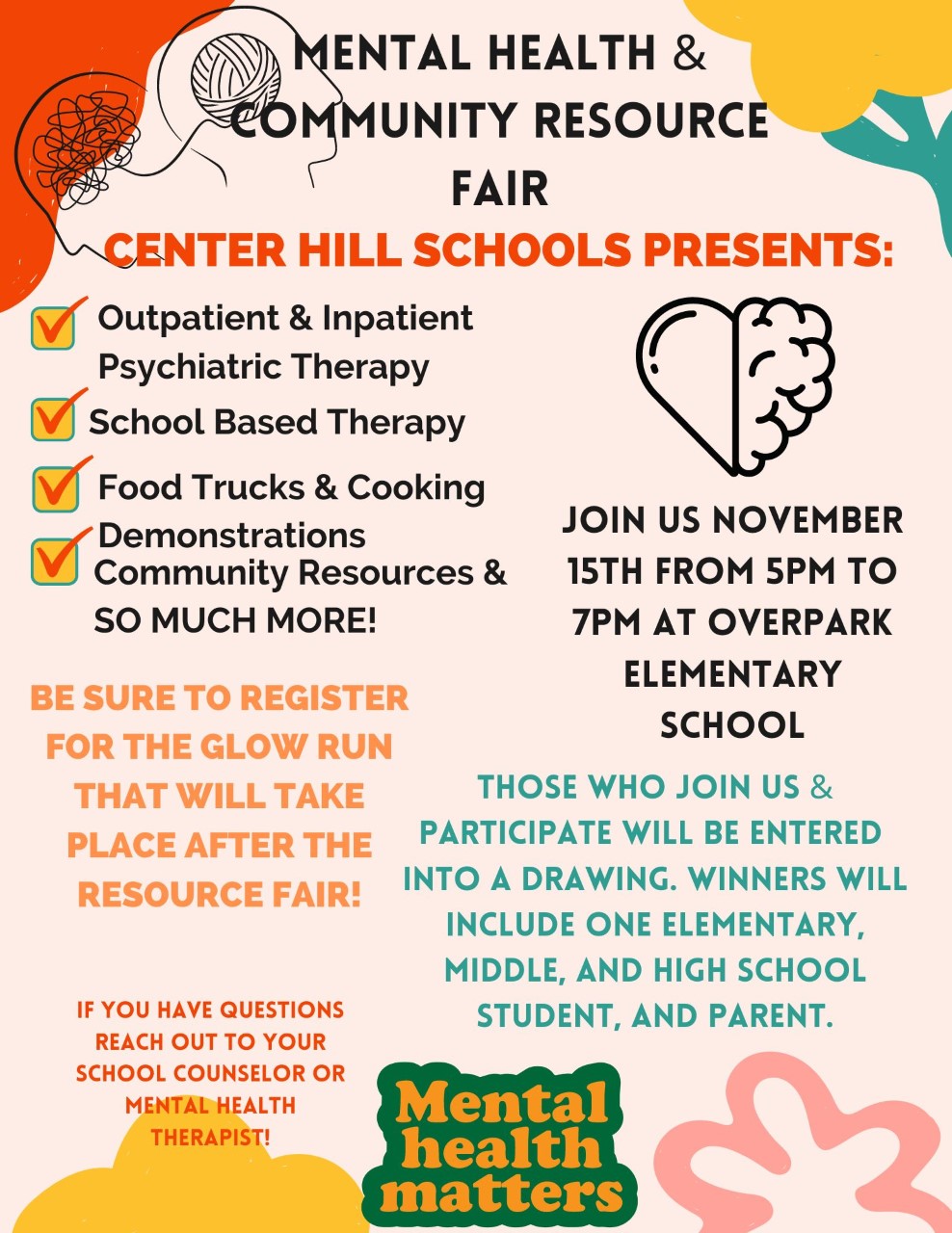 Mental Health and Community Resource Fair is November 15, 2022 at 7:00 PM at Overpark