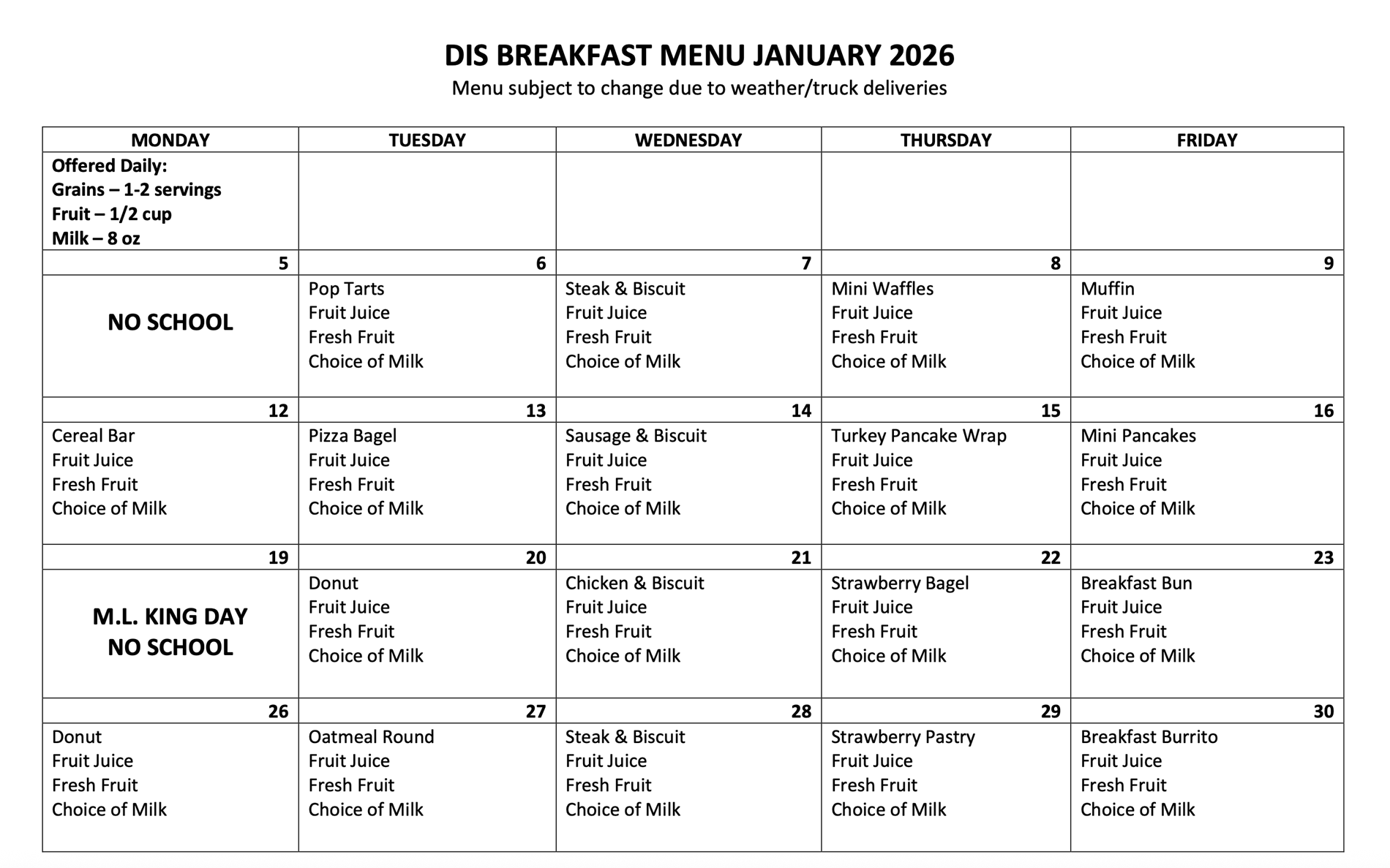 Breakfast Menu