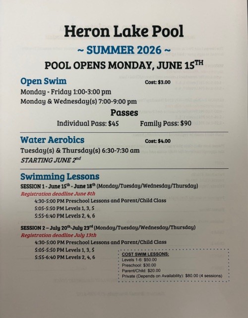 HLO Pool Summer Schedule 2026