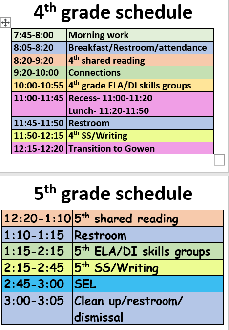 student schedules