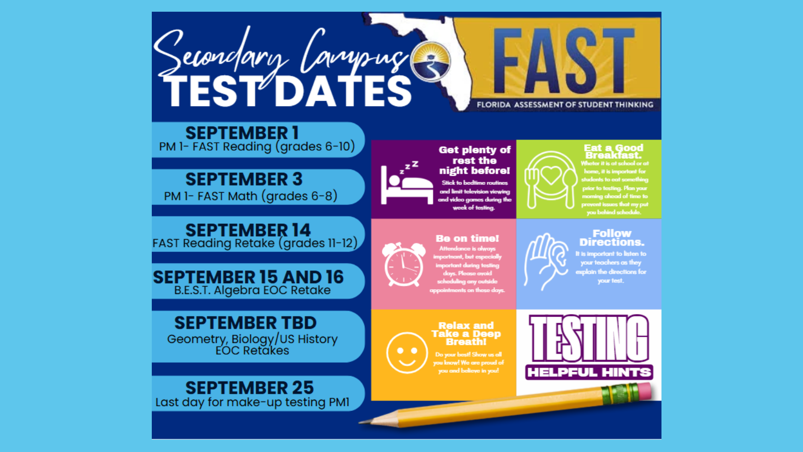 Secondary Testing Dates PM1 and Retakes
