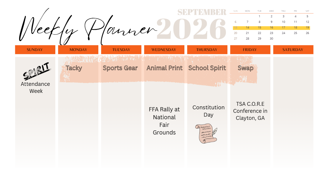 Week at a glance: Softball Monday and Thrusday, Football Wednesday, Thursday at 6pm LIVE virtual family engagment night on Facebook