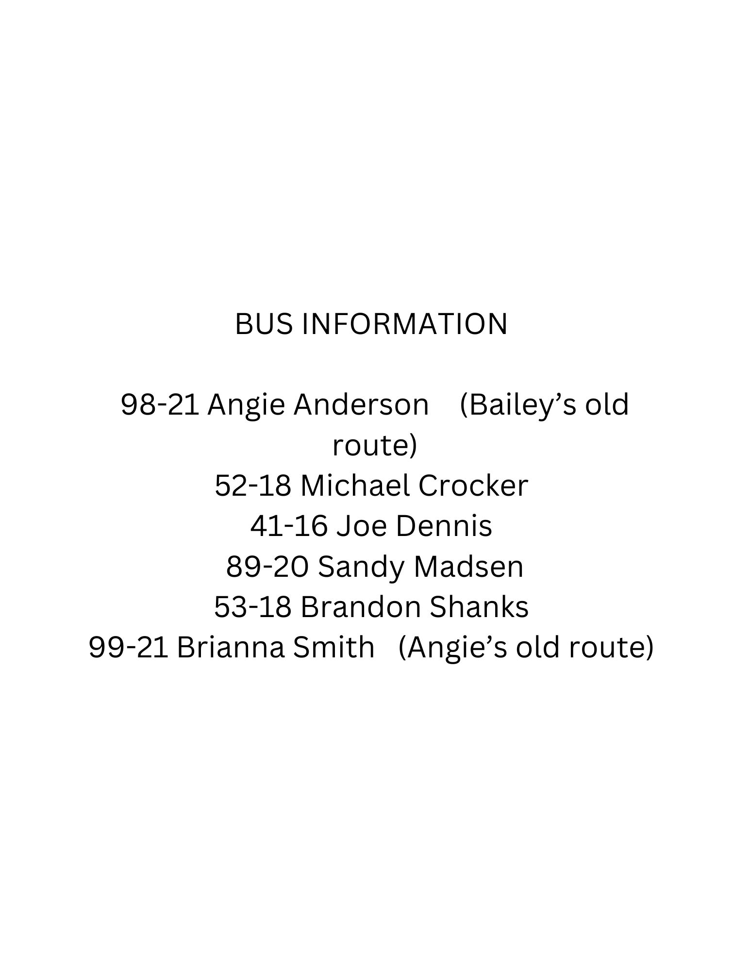 BUS INFORMATION 