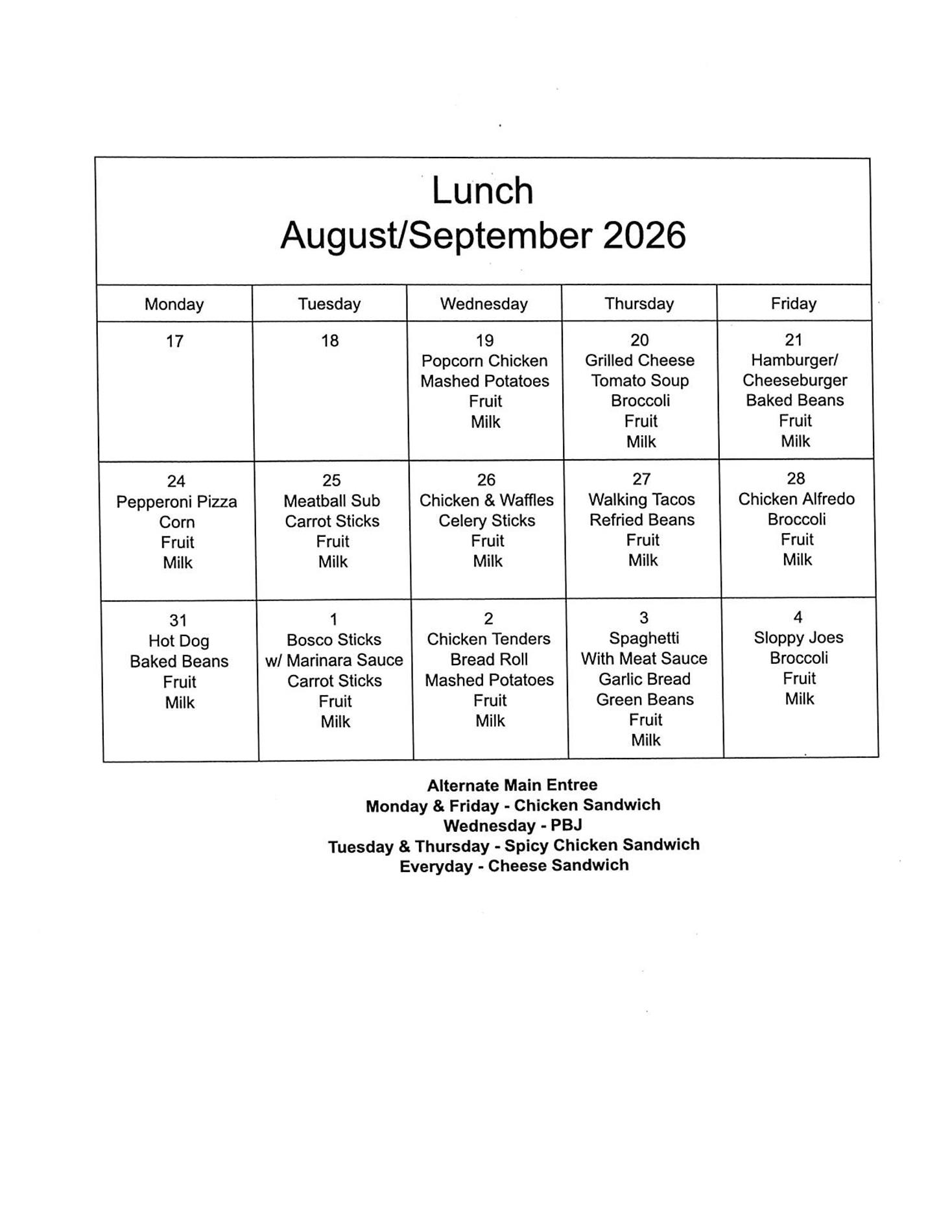 Lunch Menu