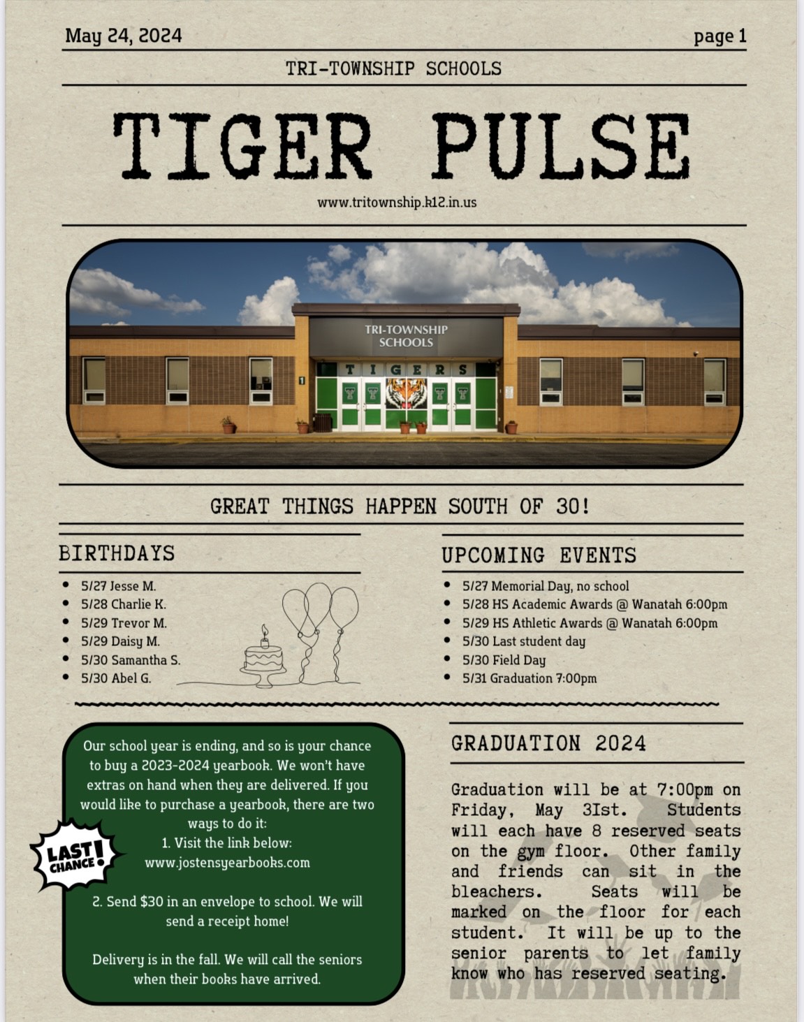 Tiger Pulse Newsletter 5/24/24