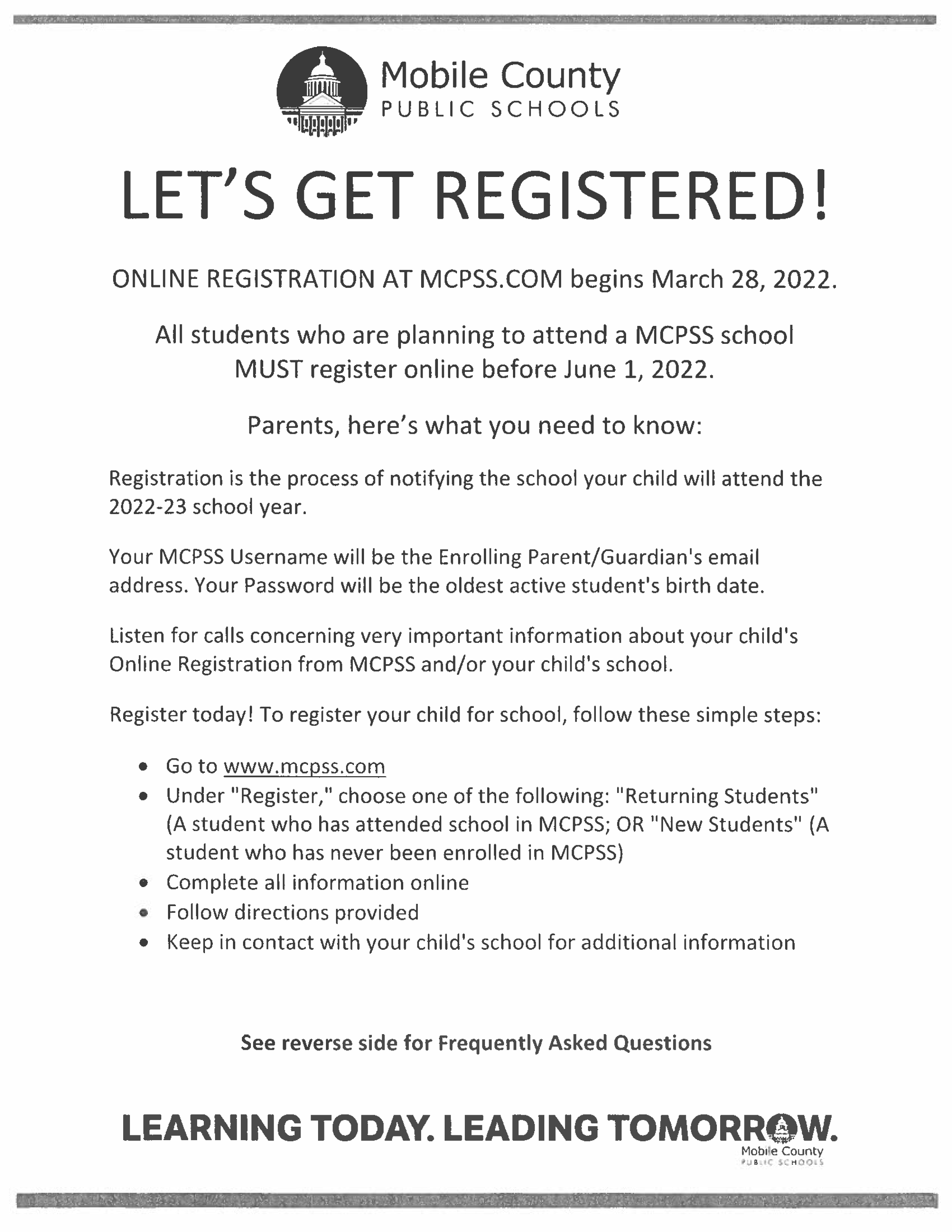 Online Student Registration Page 1
