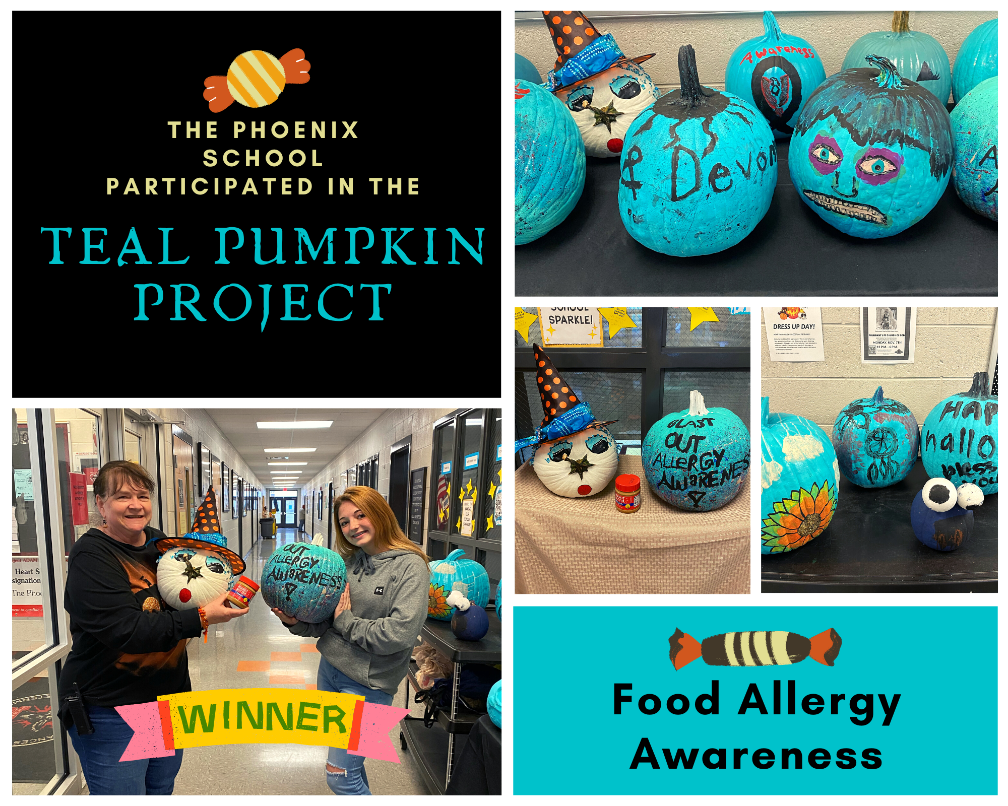 This is a picture of the teal pumpkins that students painted.