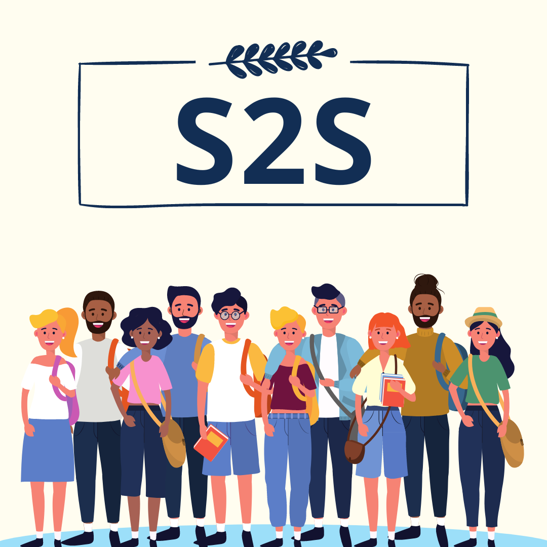 S2s TExt with graphic of students