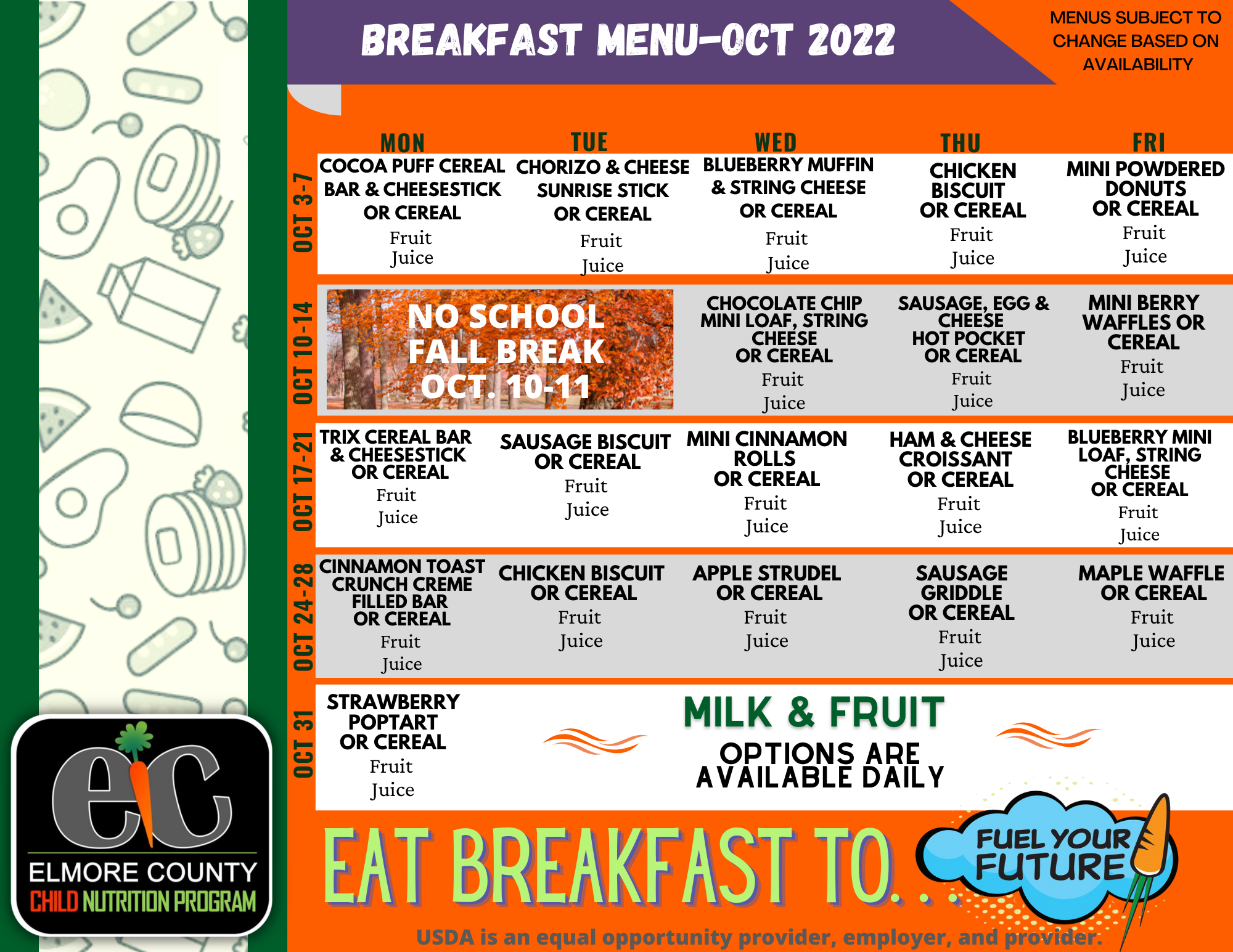 October Breakfast Menu