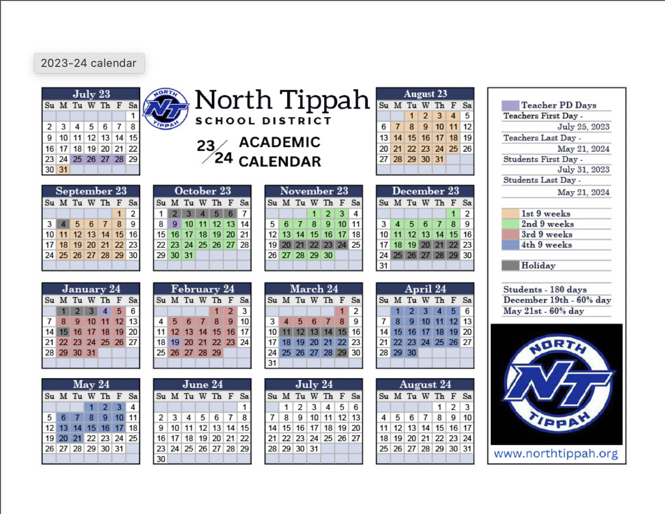 NTSD Calendar