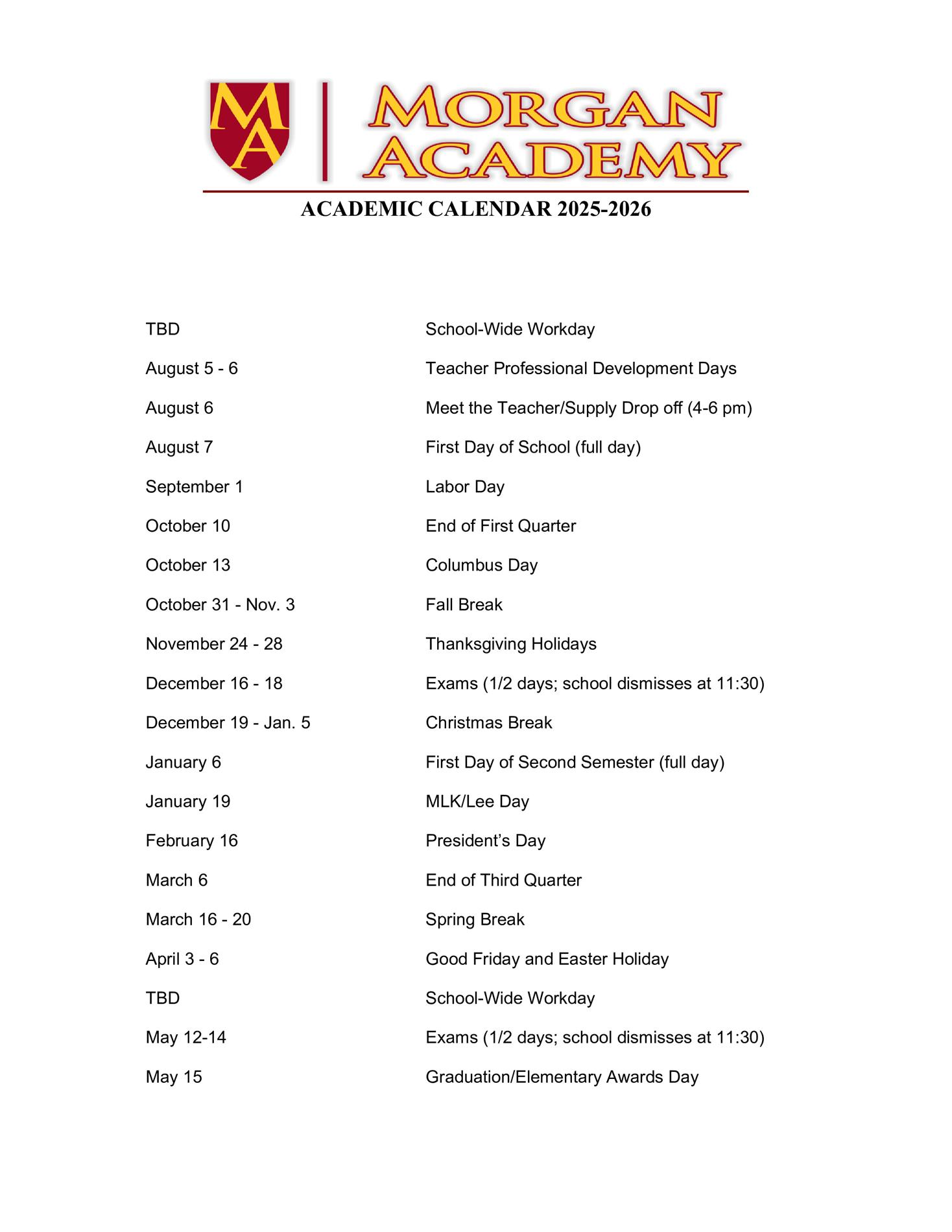 2025-2026 Academic Calendar 2025-2026 Academic Calendar