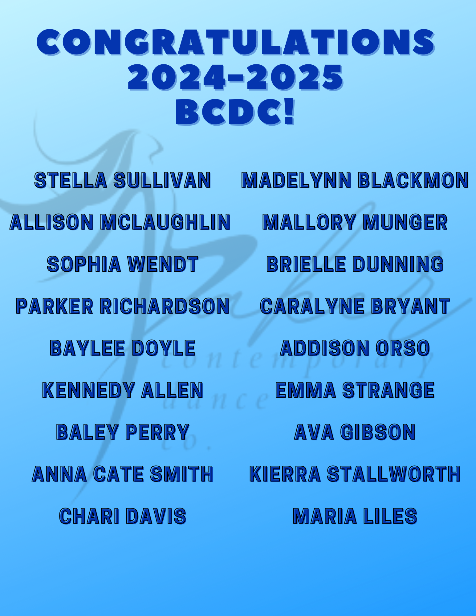 Congratulations to the 2024-2025 BCDC!