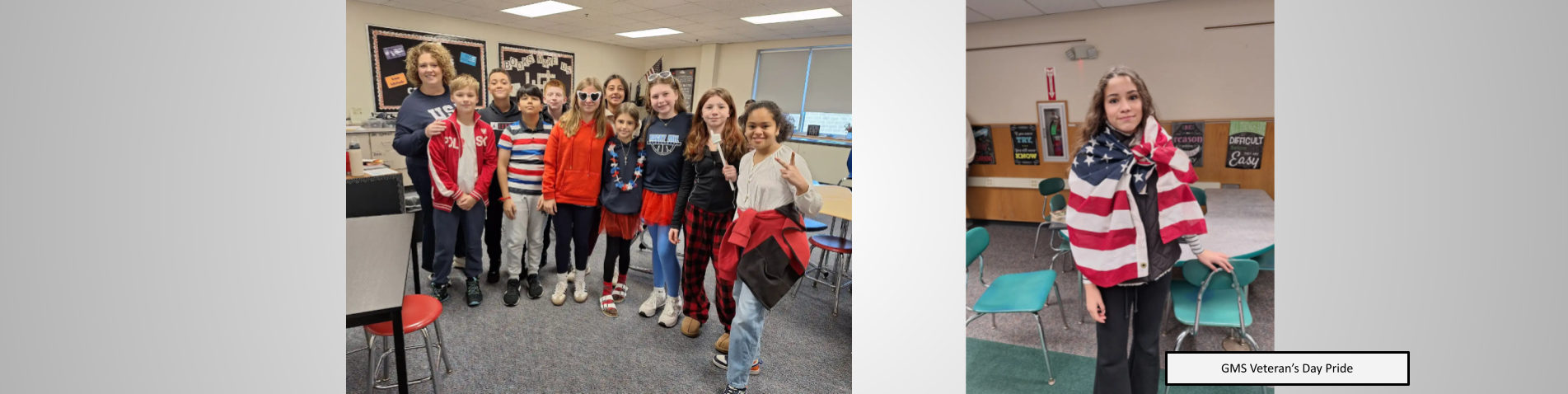 Students wearing patriotic colors for Veteran's Day
