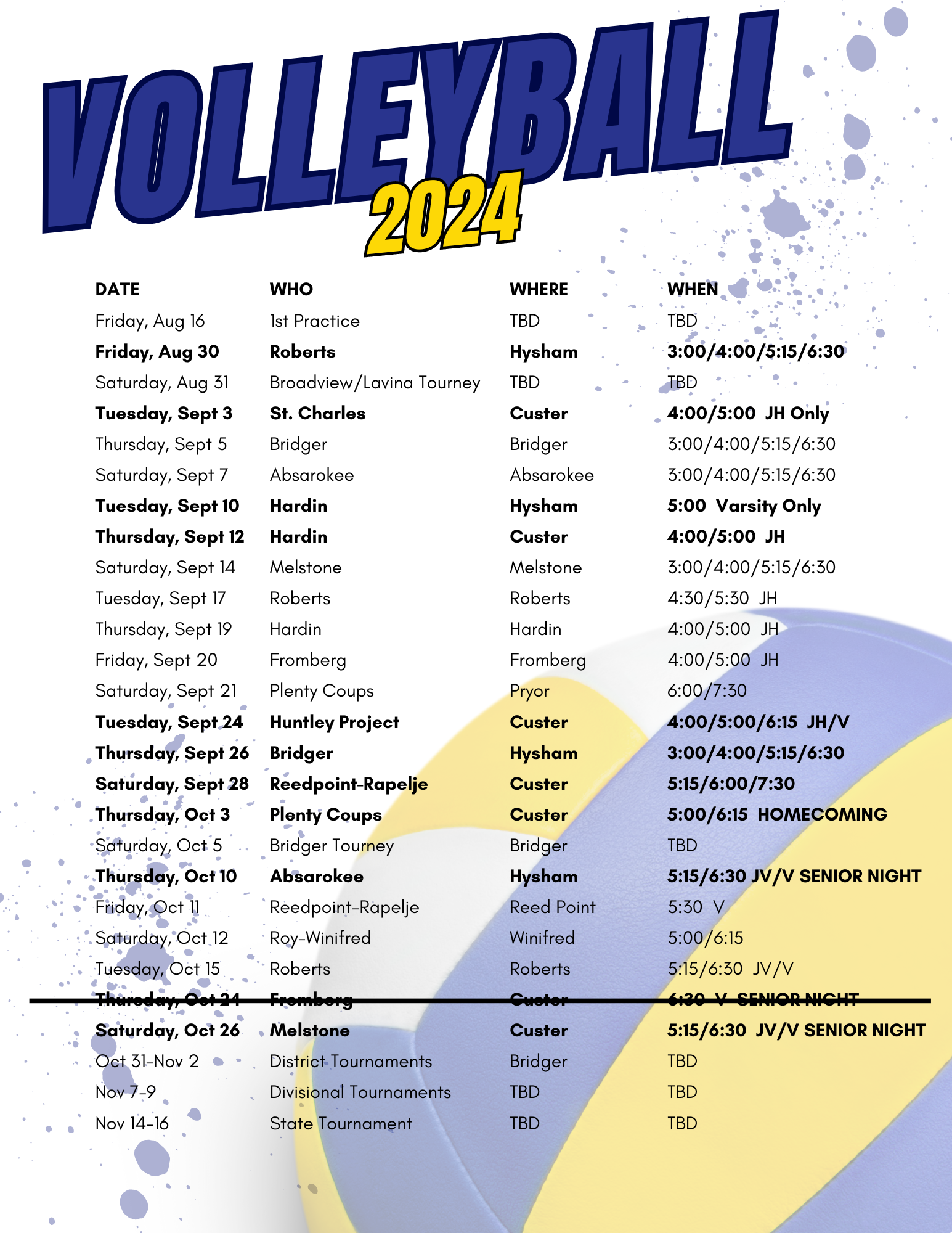 2024 volleyball schedule