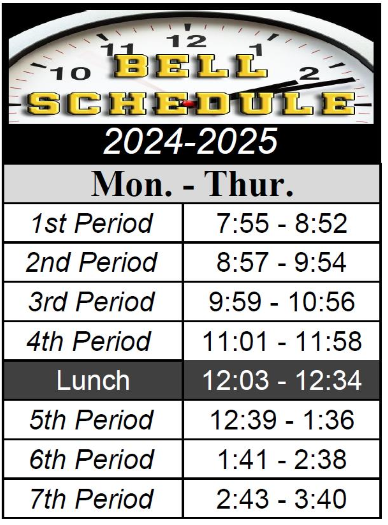 regular bell schedule