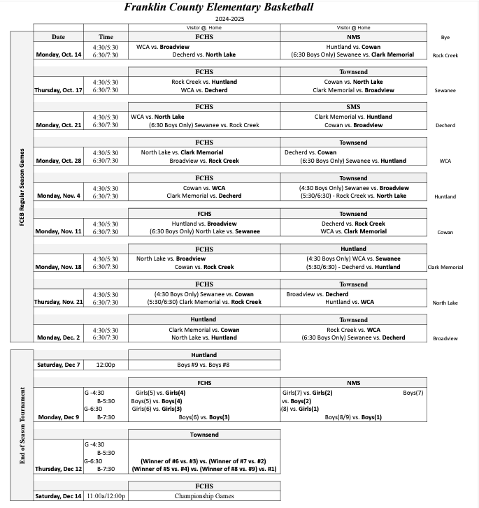 elementary basketball schedule